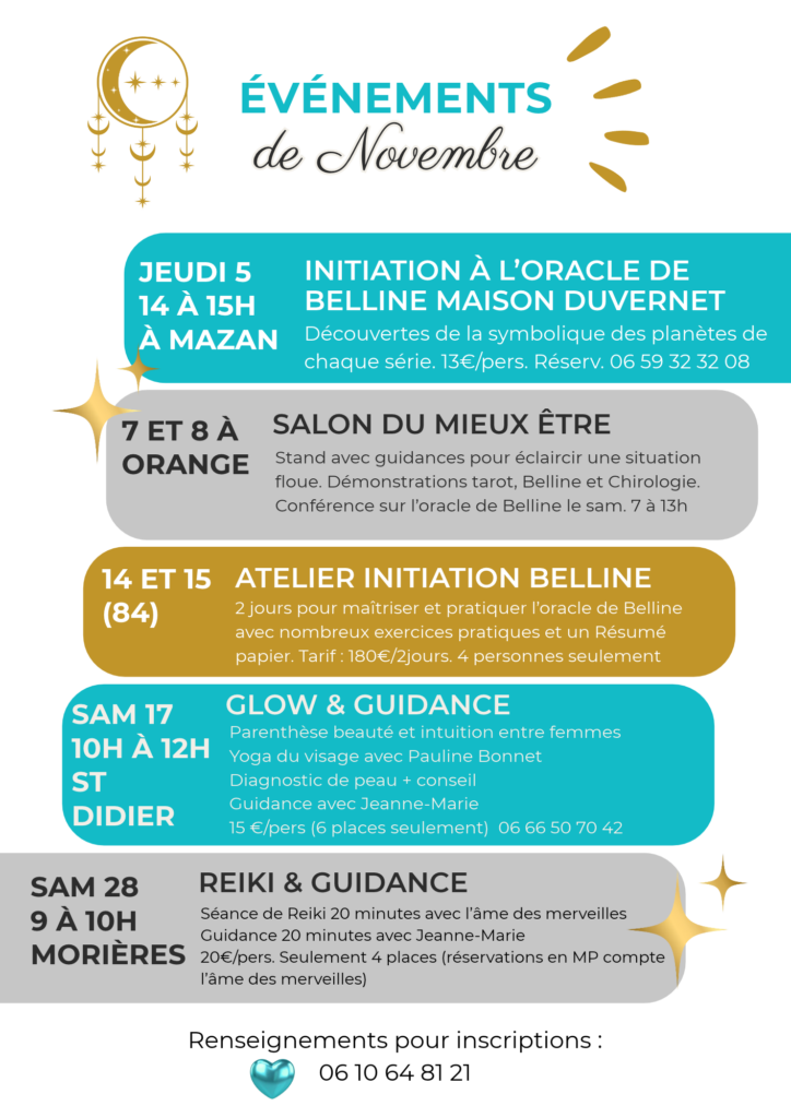 Programme Jeanne-Marie Pascal guidances novembre 2026 formations salons bien-être ateliers d'initiations